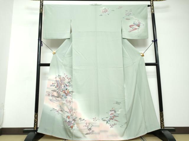 平和屋着物●訪問着　流水源氏車飾花文　暈し染め　金彩　正絹　逸品　DABI2634ud