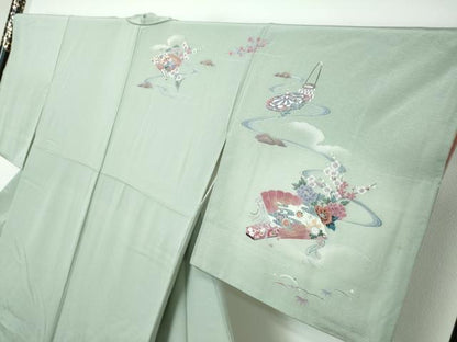 平和屋着物●訪問着　流水源氏車飾花文　暈し染め　金彩　正絹　逸品　DABI2634ud