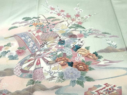 平和屋着物●訪問着　流水源氏車飾花文　暈し染め　金彩　正絹　逸品　DABI2634ud