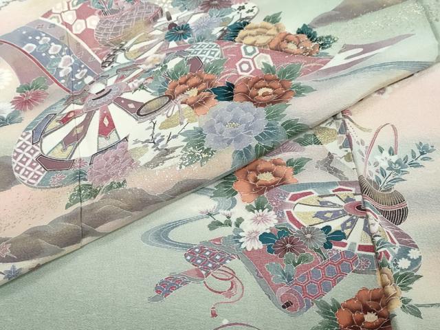 平和屋着物●訪問着　流水源氏車飾花文　暈し染め　金彩　正絹　逸品　DABI2634ud