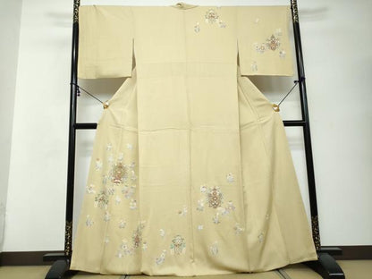 平和屋着物●訪問着　駒刺繍　洋花文　金彩　正絹　逸品　DABI2636ud