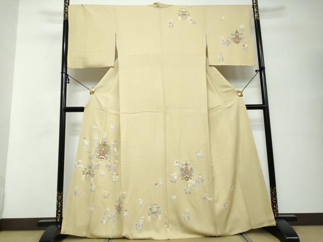 平和屋着物●訪問着　駒刺繍　洋花文　金彩　正絹　逸品　DABI2636ud