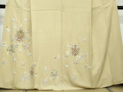 平和屋着物●訪問着　駒刺繍　洋花文　金彩　正絹　逸品　DABI2636ud