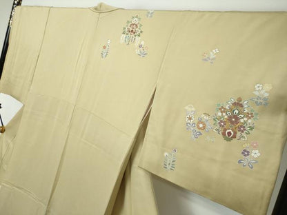 平和屋着物●訪問着　駒刺繍　洋花文　金彩　正絹　逸品　DABI2636ud