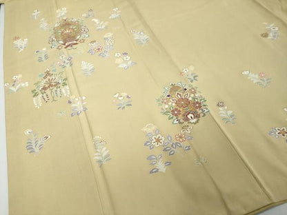 平和屋着物●訪問着　駒刺繍　洋花文　金彩　正絹　逸品　DABI2636ud