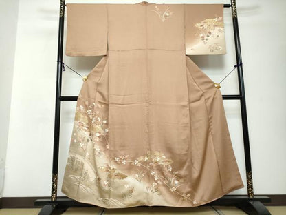平和屋着物●訪問着　駒刺繍　渡橋草花文　暈し染め　金彩　正絹　逸品　DABI2637ud