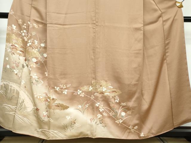 平和屋着物●訪問着　駒刺繍　渡橋草花文　暈し染め　金彩　正絹　逸品　DABI2637ud