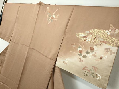 平和屋着物●訪問着　駒刺繍　渡橋草花文　暈し染め　金彩　正絹　逸品　DABI2637ud