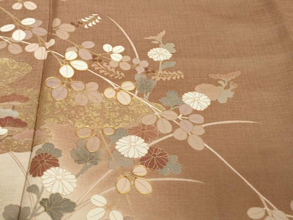 平和屋着物●訪問着　駒刺繍　渡橋草花文　暈し染め　金彩　正絹　逸品　DABI2637ud
