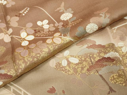 平和屋着物●訪問着　駒刺繍　渡橋草花文　暈し染め　金彩　正絹　逸品　DABI2637ud