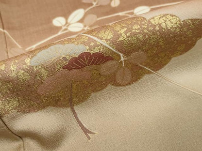 平和屋着物●訪問着　駒刺繍　渡橋草花文　暈し染め　金彩　正絹　逸品　DABI2637ud