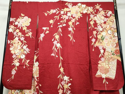 平和屋着物●豪華振袖　駒刺繍　草花文　金彩　正絹　逸品　DABI2638ud