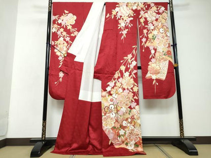 平和屋着物●豪華振袖　駒刺繍　草花文　金彩　正絹　逸品　DABI2638ud