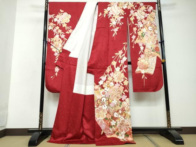 平和屋着物●豪華振袖　駒刺繍　草花文　金彩　正絹　逸品　DABI2638ud