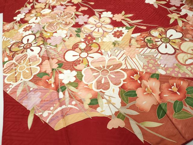 平和屋着物●豪華振袖　駒刺繍　草花文　金彩　正絹　逸品　DABI2638ud