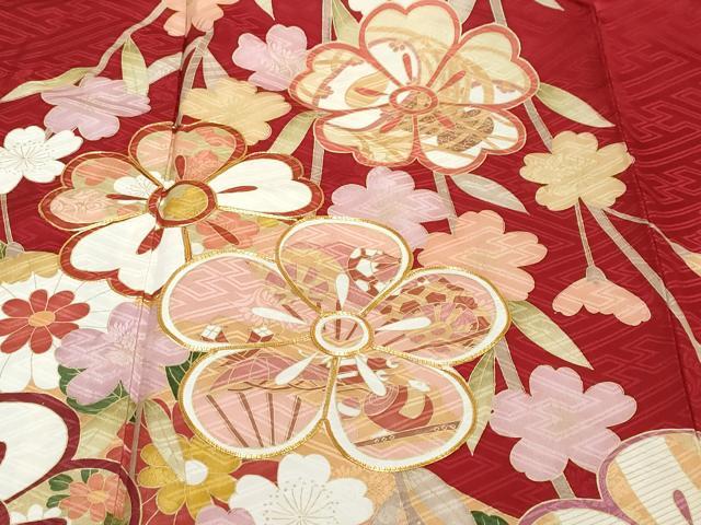平和屋着物●豪華振袖　駒刺繍　草花文　金彩　正絹　逸品　DABI2638ud
