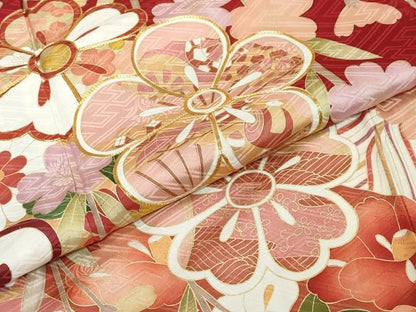 平和屋着物●豪華振袖　駒刺繍　草花文　金彩　正絹　逸品　DABI2638ud