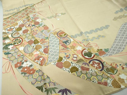平和屋着物●豪華色留袖　駒刺繍　几帳宝尽くし花文　金彩　正絹　逸品　DABI2639ud
