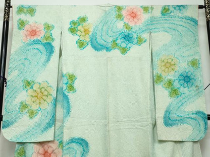 平和屋着物●豪華振袖　総絞り　流水舞花文　正絹　逸品　DABI2640ud