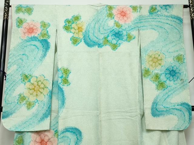 平和屋着物●豪華振袖　総絞り　流水舞花文　正絹　逸品　DABI2640ud