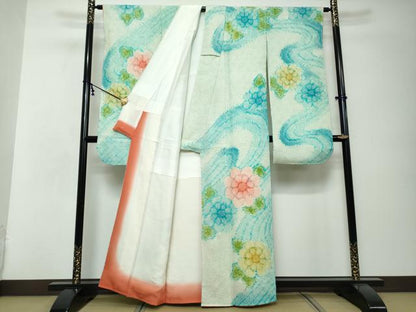 平和屋着物●豪華振袖　総絞り　流水舞花文　正絹　逸品　DABI2640ud