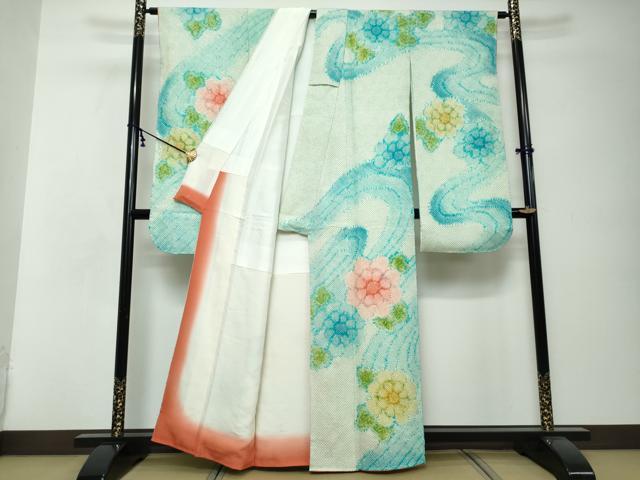 平和屋着物●豪華振袖　総絞り　流水舞花文　正絹　逸品　DABI2640ud