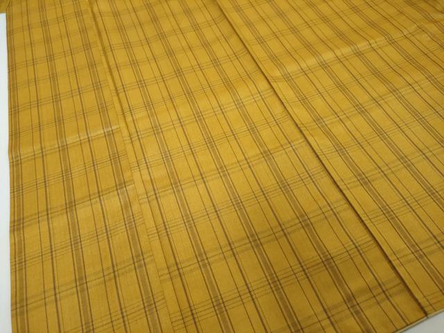 平和屋着物●黄八丈　変わり格子文　正絹　逸品　DABI2642ud