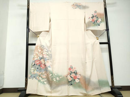平和屋着物●訪問着　駒刺繍　草花文　暈し染め　金彩　正絹　逸品　DABI2643ud