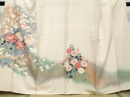 平和屋着物●訪問着　駒刺繍　草花文　暈し染め　金彩　正絹　逸品　DABI2643ud