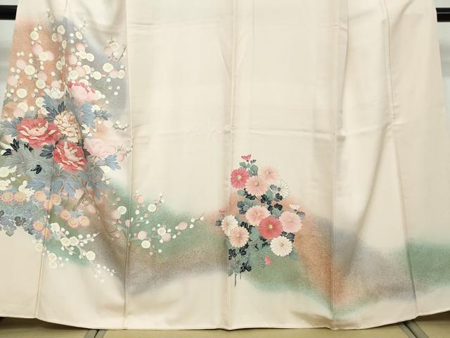 平和屋着物●訪問着　駒刺繍　草花文　暈し染め　金彩　正絹　逸品　DABI2643ud