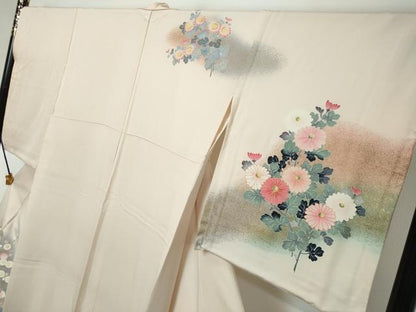 平和屋着物●訪問着　駒刺繍　草花文　暈し染め　金彩　正絹　逸品　DABI2643ud