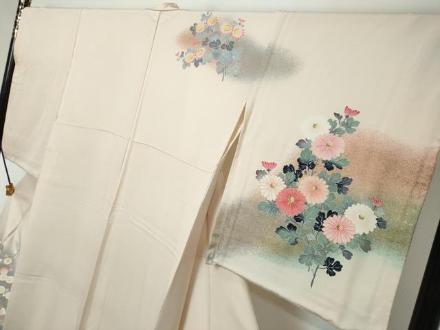 平和屋着物●訪問着　駒刺繍　草花文　暈し染め　金彩　正絹　逸品　DABI2643ud