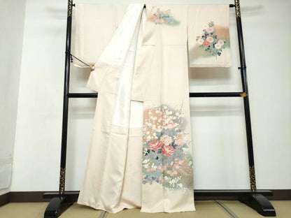 平和屋着物●訪問着　駒刺繍　草花文　暈し染め　金彩　正絹　逸品　DABI2643ud