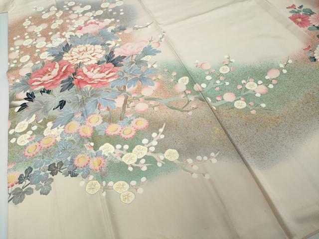 平和屋着物●訪問着　駒刺繍　草花文　暈し染め　金彩　正絹　逸品　DABI2643ud