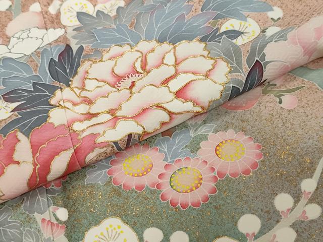 平和屋着物●訪問着　駒刺繍　草花文　暈し染め　金彩　正絹　逸品　DABI2643ud