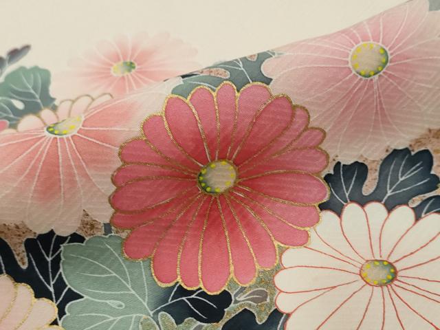 平和屋着物●訪問着　駒刺繍　草花文　暈し染め　金彩　正絹　逸品　DABI2643ud