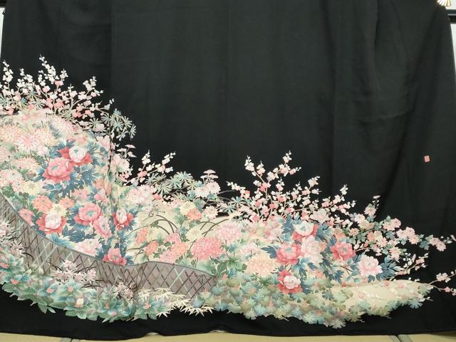 平和屋着物●豪華黒留袖　友禅　作家物　草花籬文　正絹　逸品　DABI2644ud