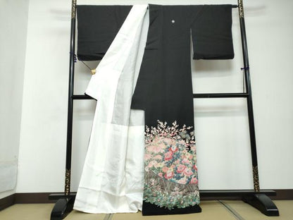 平和屋着物●豪華黒留袖　友禅　作家物　草花籬文　正絹　逸品　DABI2644ud
