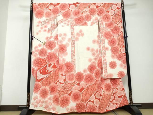平和屋着物●豪華振袖　総絞り　吉祥飛鶴花文　正絹　逸品　DABI2646ud