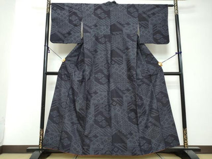 平和屋着物●結城紬　80亀甲　幾何学文様　正絹　逸品　DABI2647ud