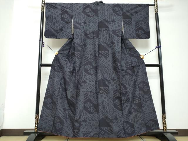 平和屋着物●結城紬　80亀甲　幾何学文様　正絹　逸品　DABI2647ud