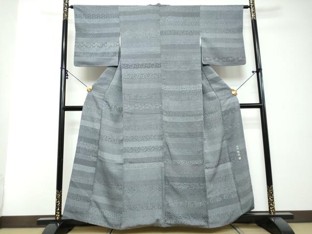平和屋着物●江戸小紋　作家物　百柄　横段草花文　正絹　逸品　DABI2648ud