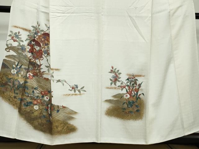平和屋着物●訪問着　草花文　金銀彩　正絹　逸品　DABI2650ud