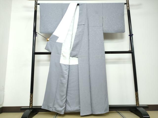 平和屋着物●上質な色無地　作家物　舞梅地紋　藤鼠色　正絹　逸品　DABI2652ud