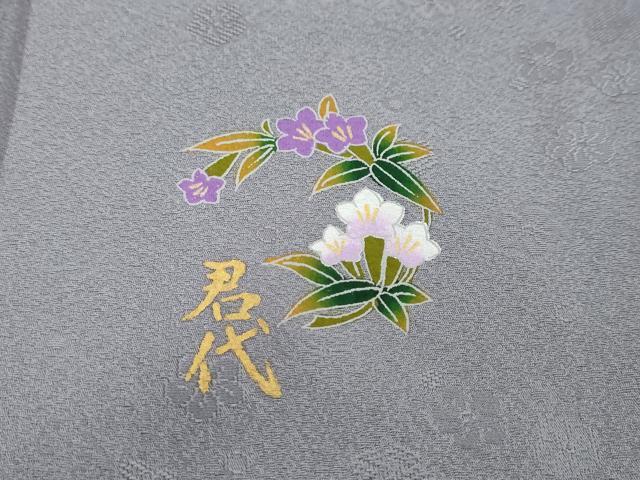 平和屋着物●上質な色無地　作家物　舞梅地紋　藤鼠色　正絹　逸品　DABI2652ud