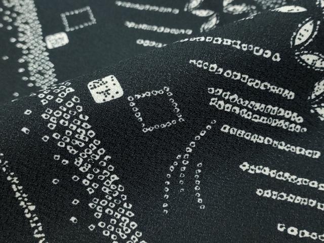 平和屋着物●小紋　吉祥間道　黒地　洗える着物　DABI2659ud