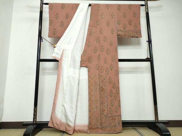 平和屋着物●訪問着　更紗洋花文　鬼しぼ縮緬　正絹　逸品　DABI2670ud