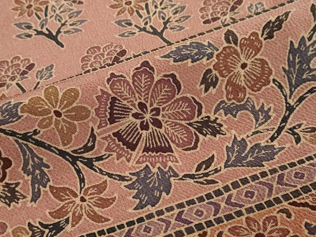 平和屋着物●訪問着　更紗洋花文　鬼しぼ縮緬　正絹　逸品　DABI2670ud