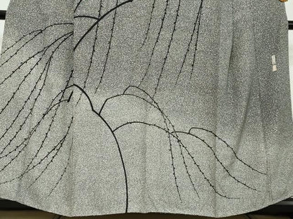 平和屋着物●二代目 川村久太郎　訪問着　枝蕾文　暈し染め　黒地　正絹　逸品　DABI2671ud