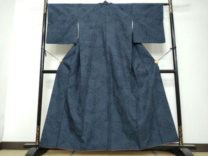 平和屋着物●結城紬　110亀甲　切嵌草花文　正絹　逸品　DABI2675ud